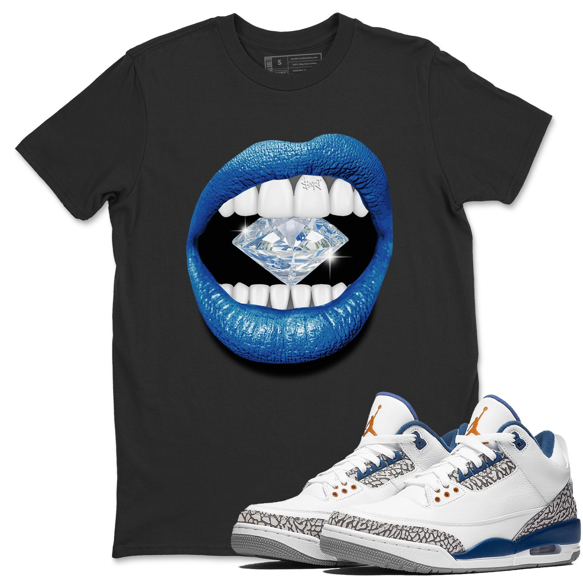 Air Jordan 3 Wizards Sneaker Match Tees Lips Diamond Sneaker Tees Air Jordan 3 Retro Wizards Tees Unisex Shirts Black 1