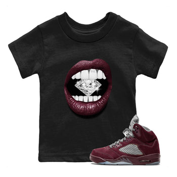 Air Jordan 5 Burgundy Sneaker Match Tees Lips Diamond Sneaker Tees Jordan 5 Burgundy Sneaker Release Tees Matching Outfits Kids Shirts Black 1