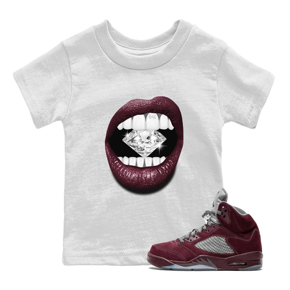 Air Jordan 5 Burgundy Sneaker Match Tees Lips Diamond Sneaker Tees Jordan 5 Burgundy Sneaker Release Tees Matching Outfits Kids Shirts White 1