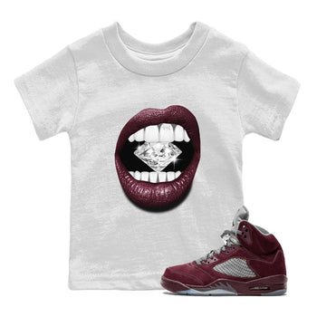 Air Jordan 5 Burgundy Sneaker Match Tees Lips Diamond Sneaker Tees Jordan 5 Burgundy Sneaker Release Tees Matching Outfits Kids Shirts White 1