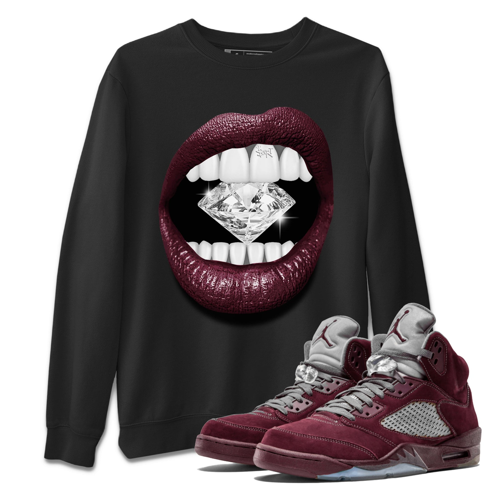 Air Jordan 5 Burgundy Sneaker Match Tees Lips Diamond Sneaker Tees Jordan 5 Burgundy Sneaker Release Tees Matching Outfits Unisex Shirts Black 1