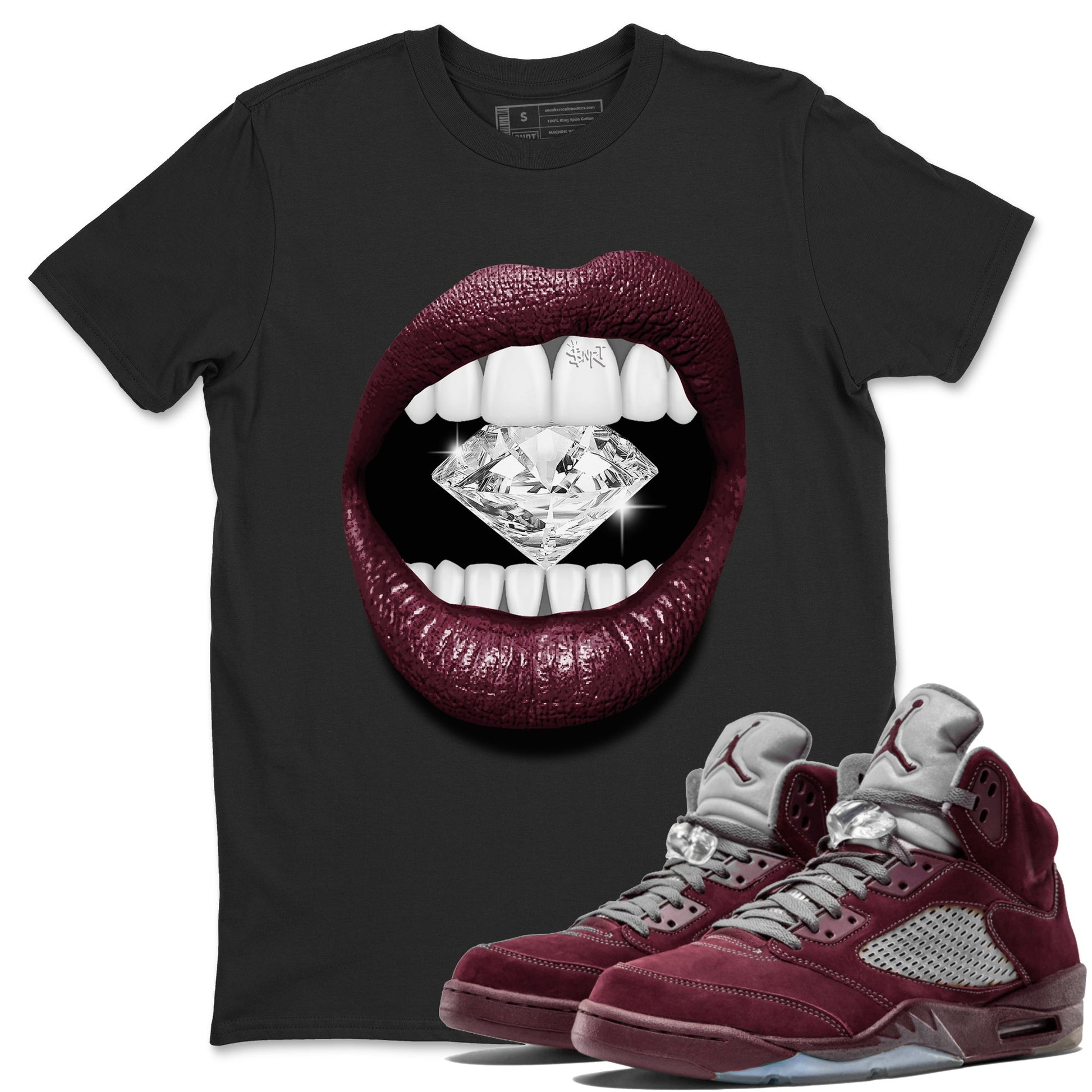 Air Jordan 5 Burgundy Sneaker Match Tees Lips Diamond Sneaker Tees Jordan 5 Burgundy Sneaker Release Tees Matching Outfits Unisex Shirts Black 1