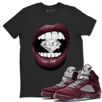 Air Jordan 5 Burgundy Sneaker Match Tees Lips Diamond Sneaker Tees Jordan 5 Burgundy Sneaker Release Tees Matching Outfits Unisex Shirts Black 1