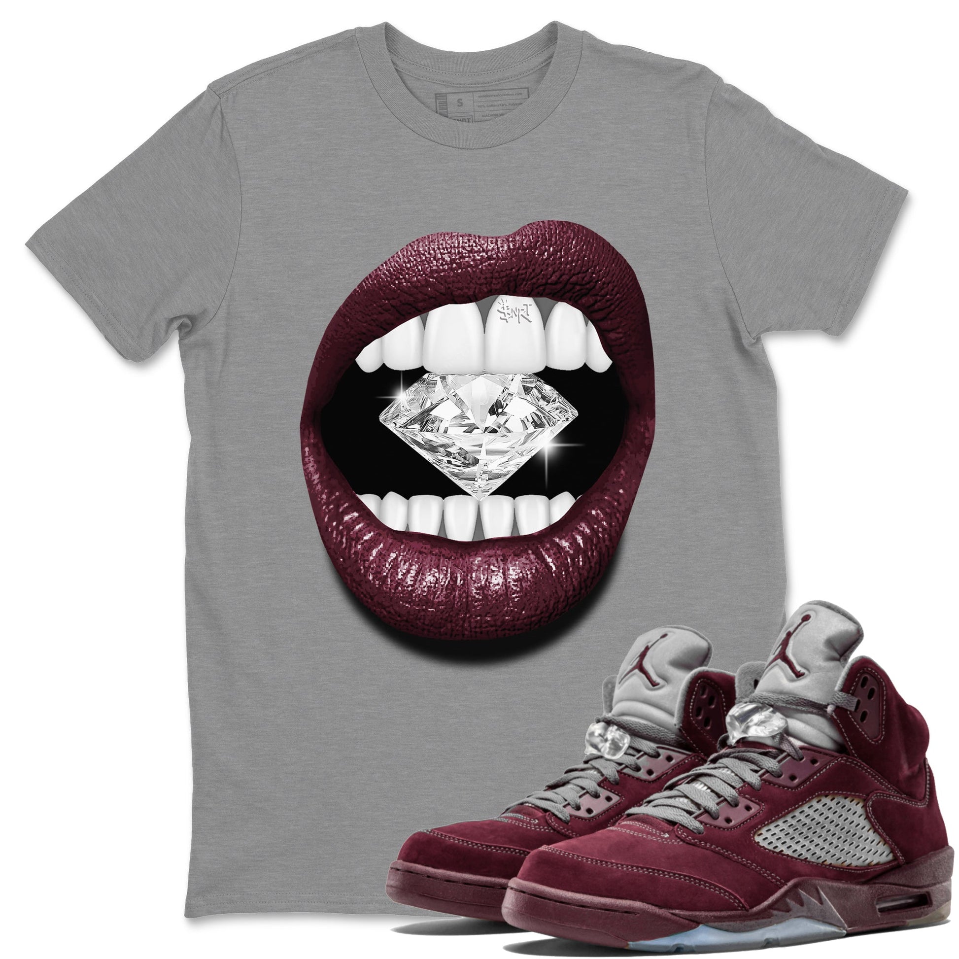 Air Jordan 5 Burgundy Sneaker Match Tees Lips Diamond Sneaker Tees Jordan 5 Burgundy Sneaker Release Tees Matching Outfits Unisex Shirts Heather Grey 2