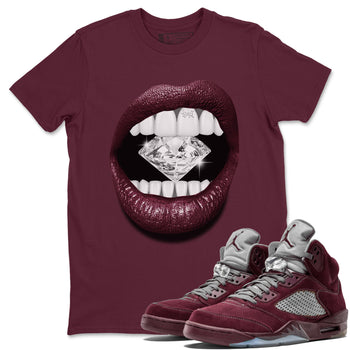 Air Jordan 5 Burgundy Sneaker Match Tees Lips Diamond Sneaker Tees Jordan 5 Burgundy Sneaker Release Tees Matching Outfits Unisex Shirts Maroon 1