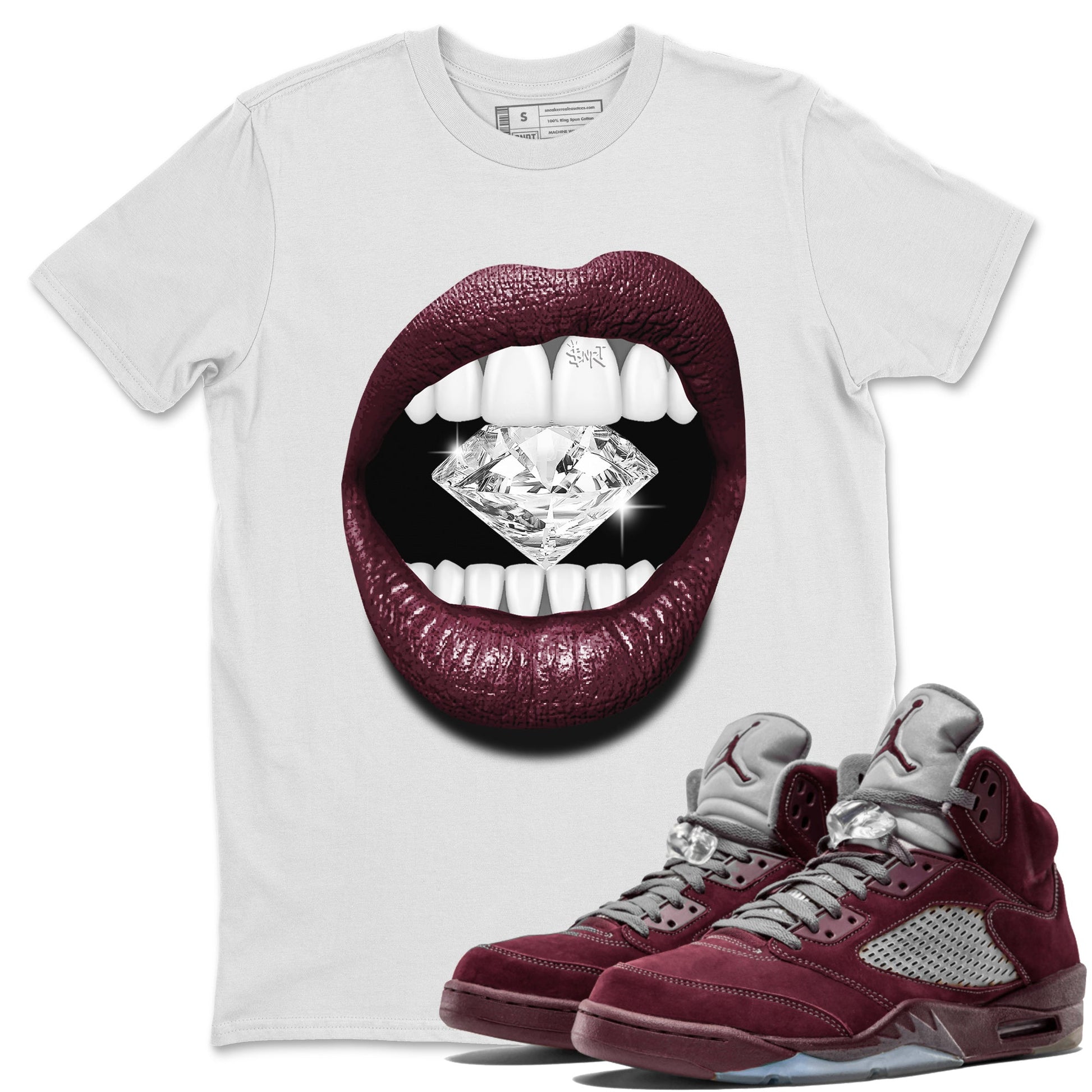 Air Jordan 5 Burgundy Sneaker Match Tees Lips Diamond Sneaker Tees Jordan 5 Burgundy Sneaker Release Tees Matching Outfits Unisex Shirts White 1