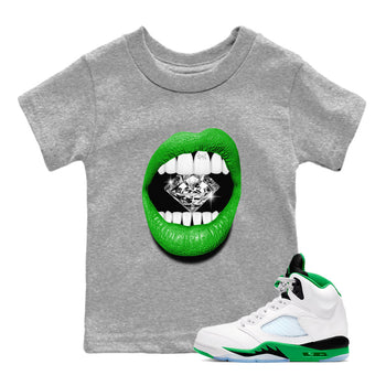 Air Jordan 5 Lucky Green Shirt To Match Jordans Lips Diamond Streetwear Fashion 5s Lucky Green SNRT sneaker release tees baby toddler Heather Grey 1 cotton Shirt