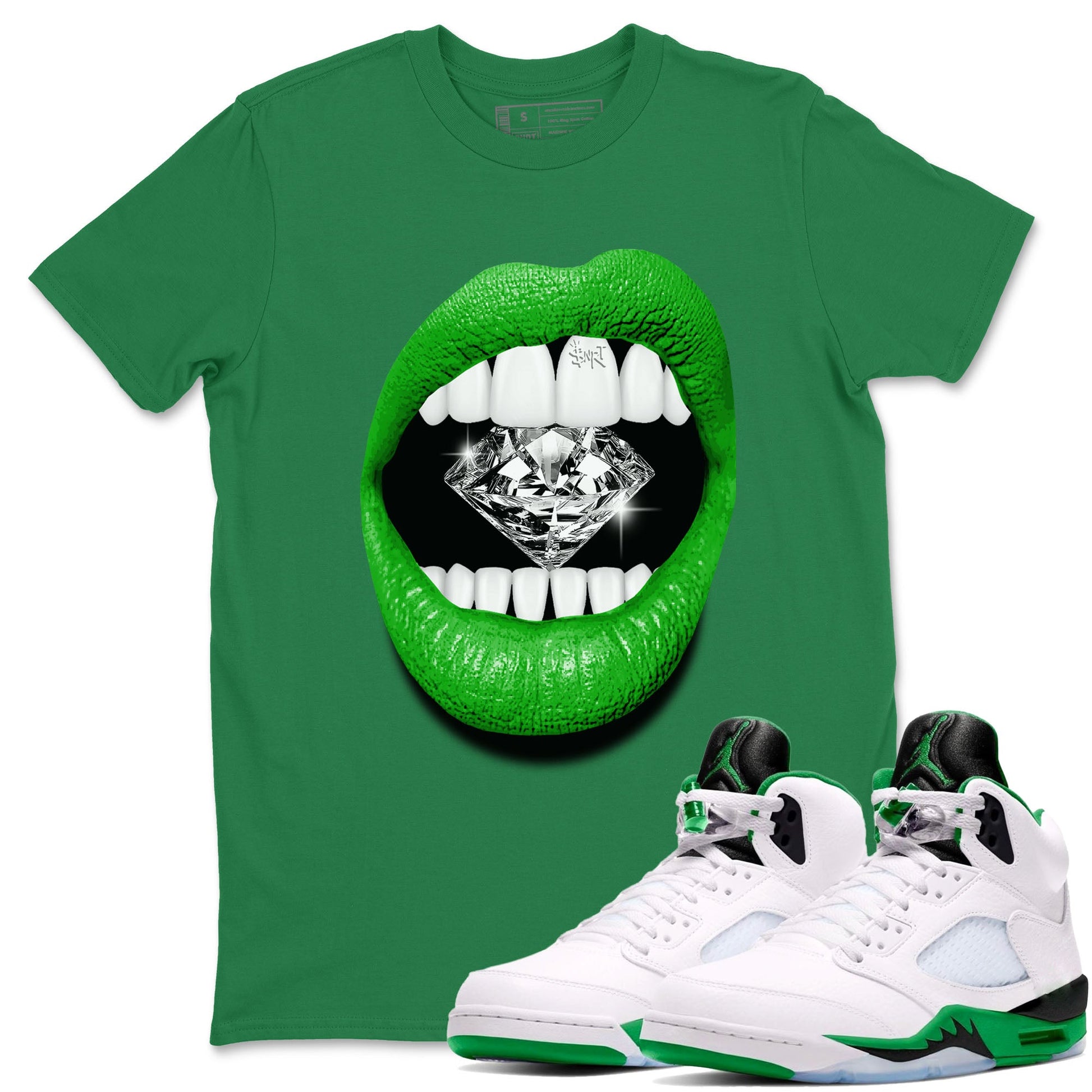 Air Jordan 5 Lucky Green Shirt To Match Jordans Lips Diamond Streetwear Fashion 5s Lucky Green SNRT Sneaker Release Tees unisex cotton Kelly Green 1 crew neck shirt