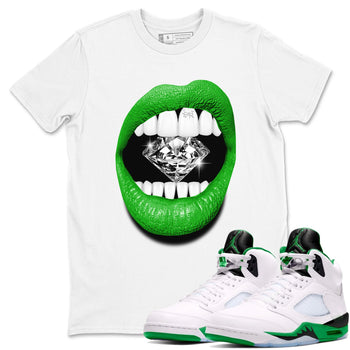 Air Jordan 5 Lucky Green Shirt To Match Jordans Lips Diamond Streetwear Fashion 5s Lucky Green SNRT Sneaker Release Tees unisex cotton White 1 crew neck shirt