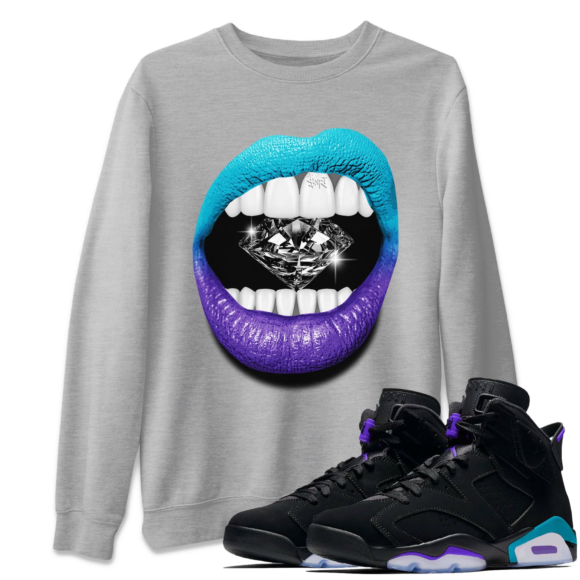 6s Aqua Sneaker Match Tees Lips Diamond Sneaker Tees Air Jordan 6 Aqua SNRT Sneaker Release Tees Unisex Shirts Heather Grey 1