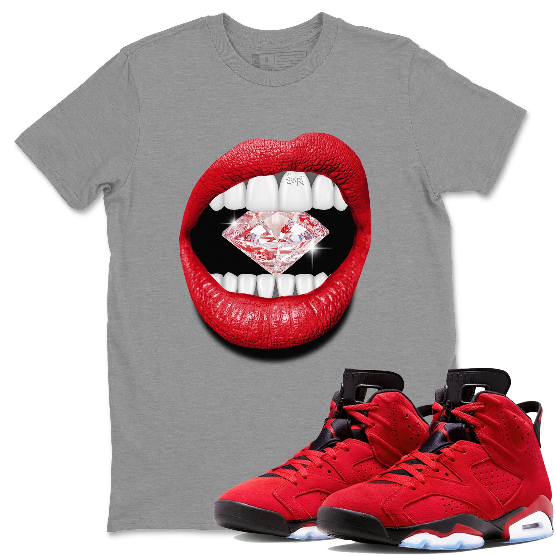 Air Jordan 6 Toro Bravo Sneaker Match Tees Lips Diamond Sneaker Tees Air Jordan 6 Toro Tees Unisex Shirts Heather Grey 1