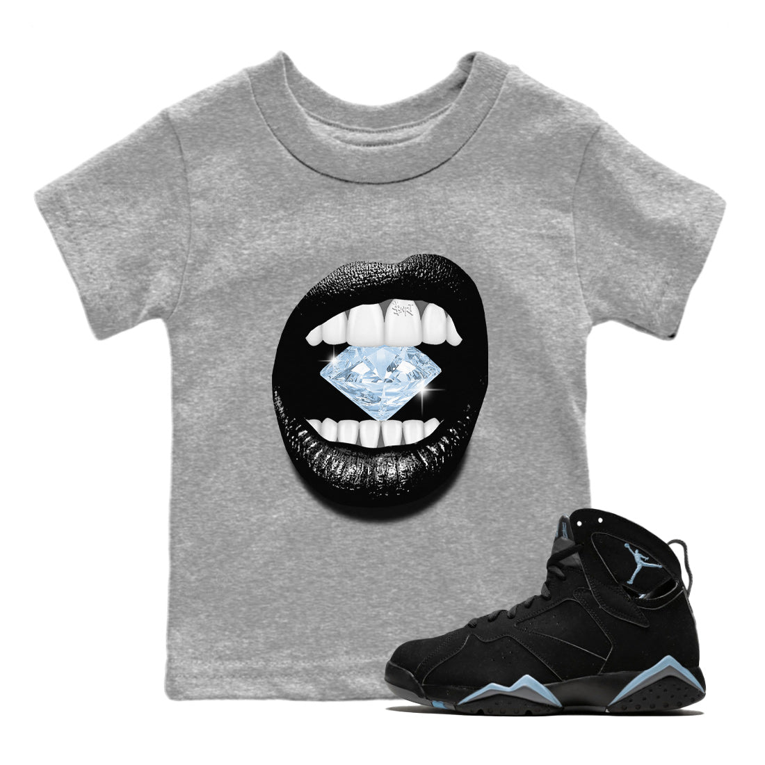 Air Jordan 7 Chambray Sneaker Match Tees Lips Diamond Sneaker Tees Jordan 7 Chambray Sneaker Release Tees Kids Shirts Heather Grey 1