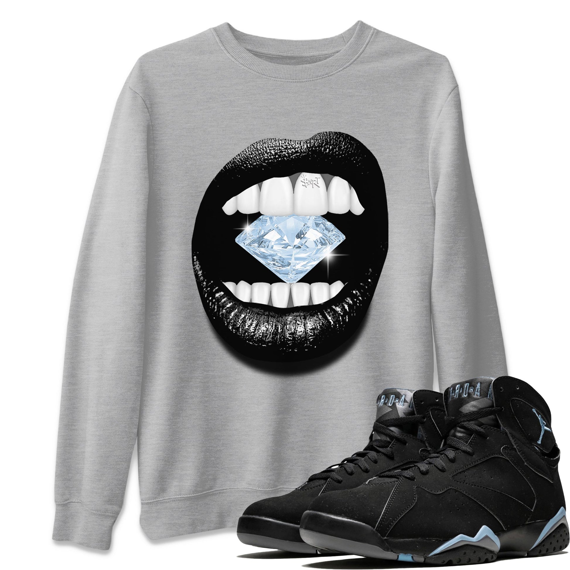 Air Jordan 7 Chambray Sneaker Match Tees Lips Diamond Sneaker Tees Jordan 7 Chambray Sneaker Release Tees Unisex Shirts Heather Grey 1