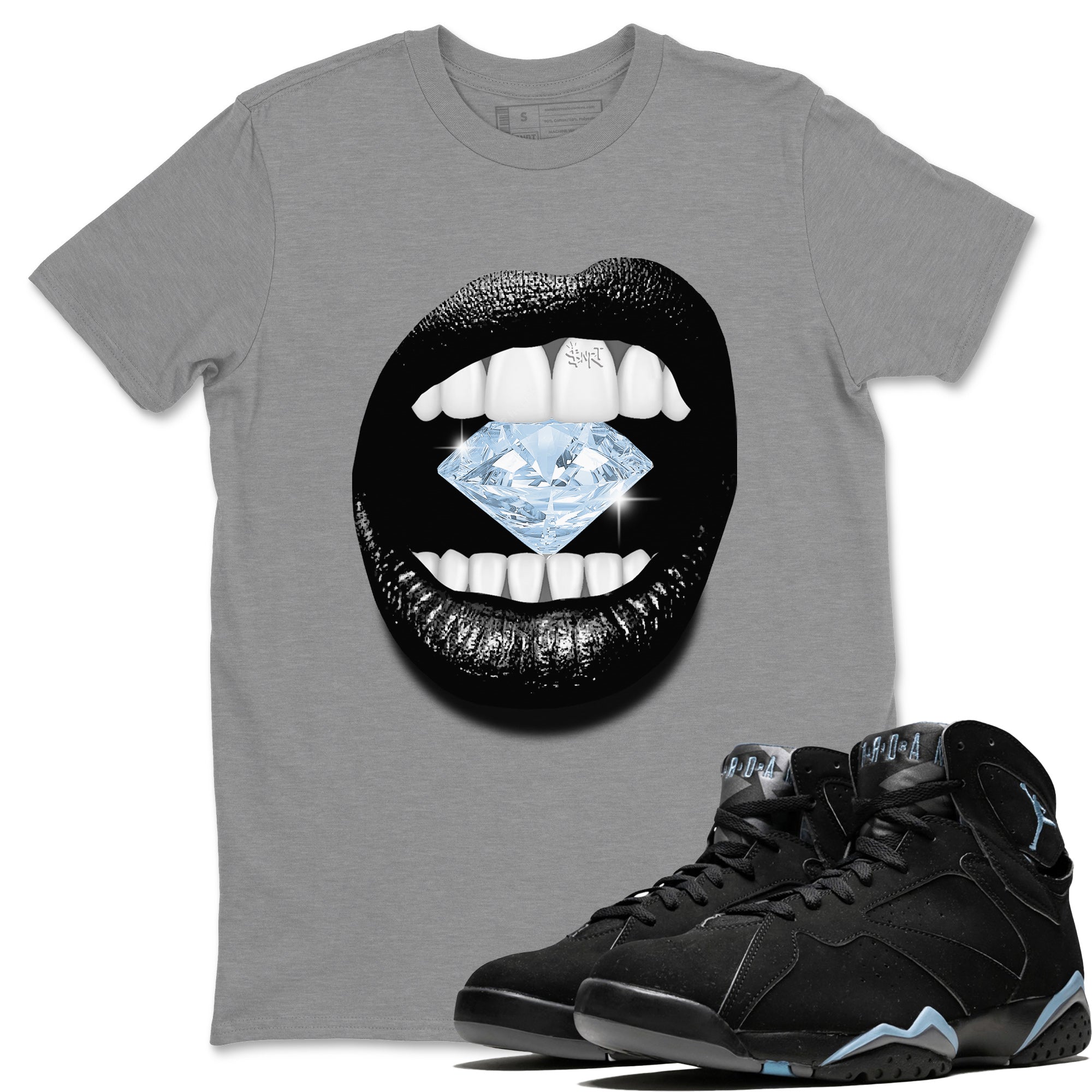 Air Jordan 7 Chambray Sneaker Match Tees Lips Diamond Sneaker Tees Jordan 7 Chambray Sneaker Release Tees Unisex Shirts Heather Grey 1