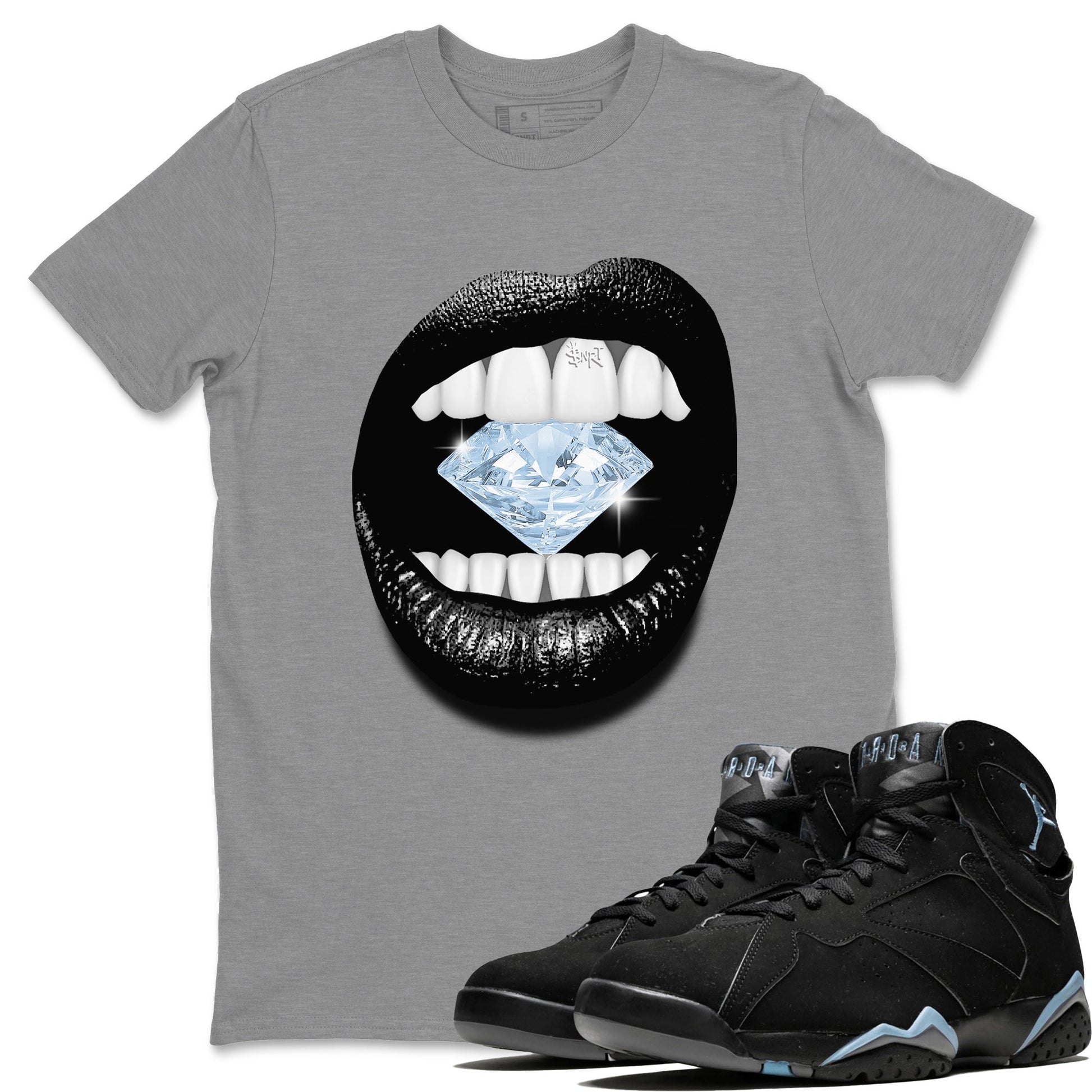 Air Jordan 7 Chambray Sneaker Match Tees Lips Diamond Sneaker Tees Jordan 7 Chambray Sneaker Release Tees Unisex Shirts Heather Grey 1