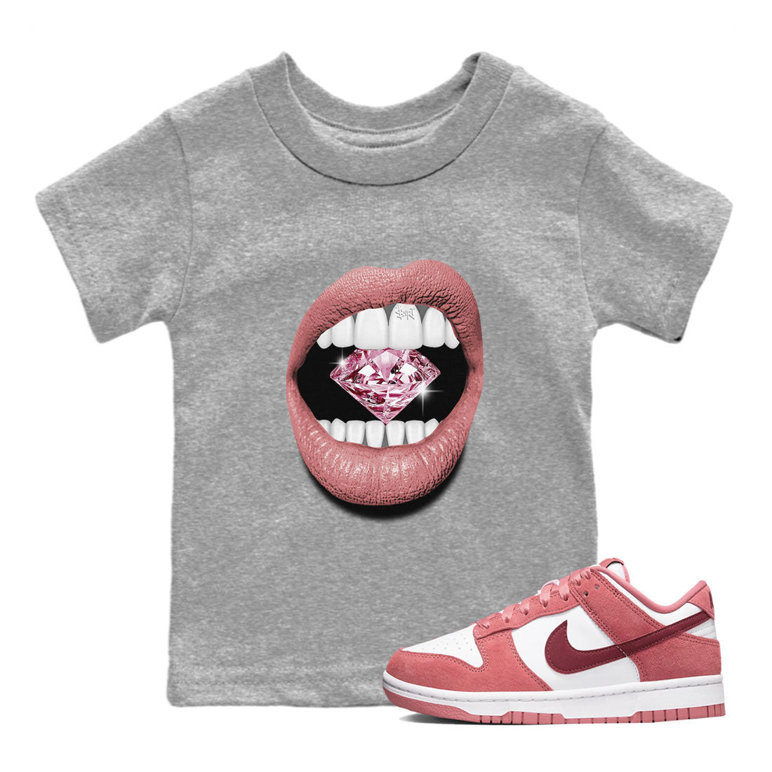 Dunk Valentines Day tees to match jordans Lips Diamond sneaker tees Dunk Valentines Day 2024 SNRT Sneaker Tees Baby Toddler Sneaker Matching Shirt Heather Grey 1 T-Shirt