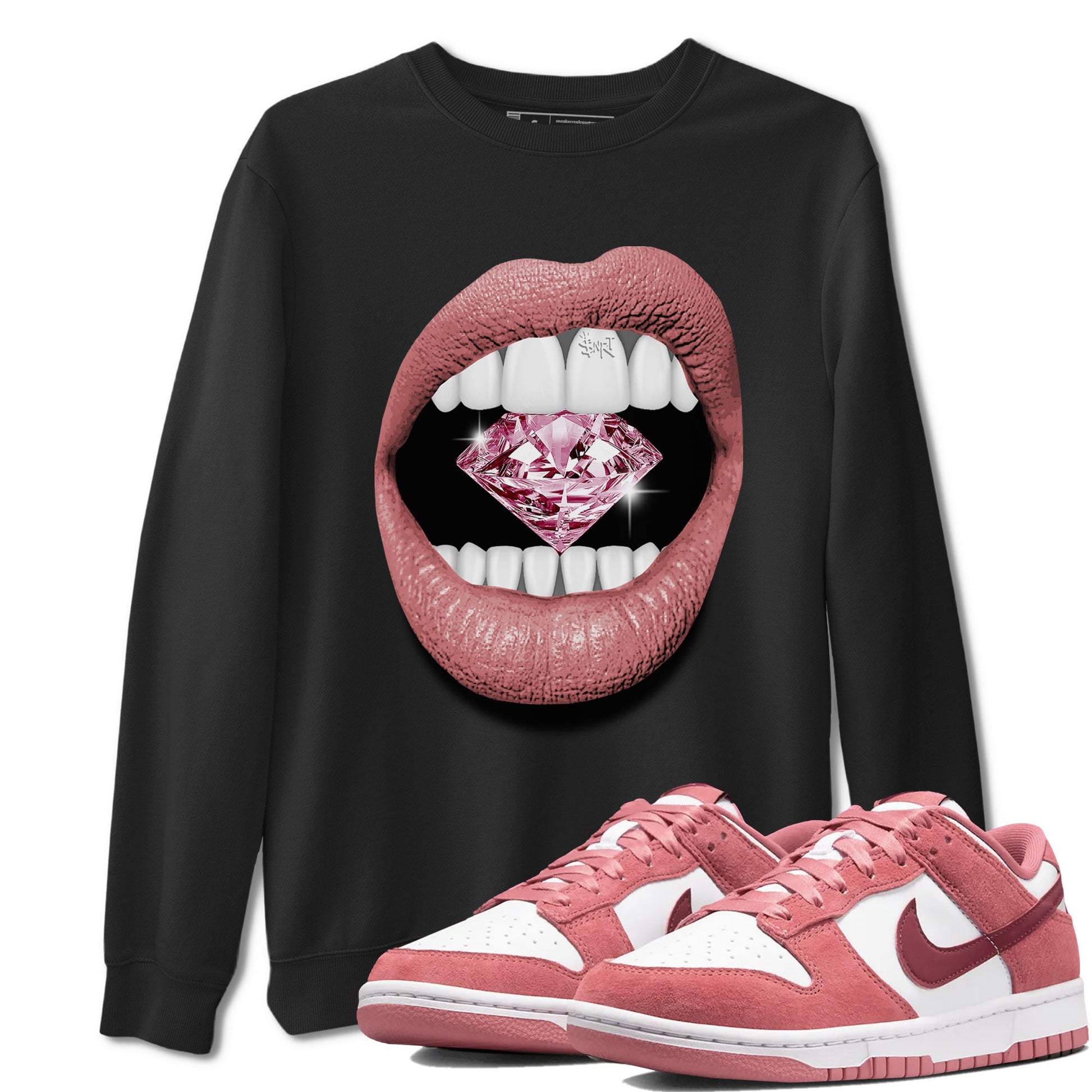 Dunk Valentines Day tees to match jordans Lips Diamond sneaker tees Dunk Valentines Day 2024 SNRT Sneaker Tees Unisex Sneaker Matching Clothes Black 1 T-Shirt
