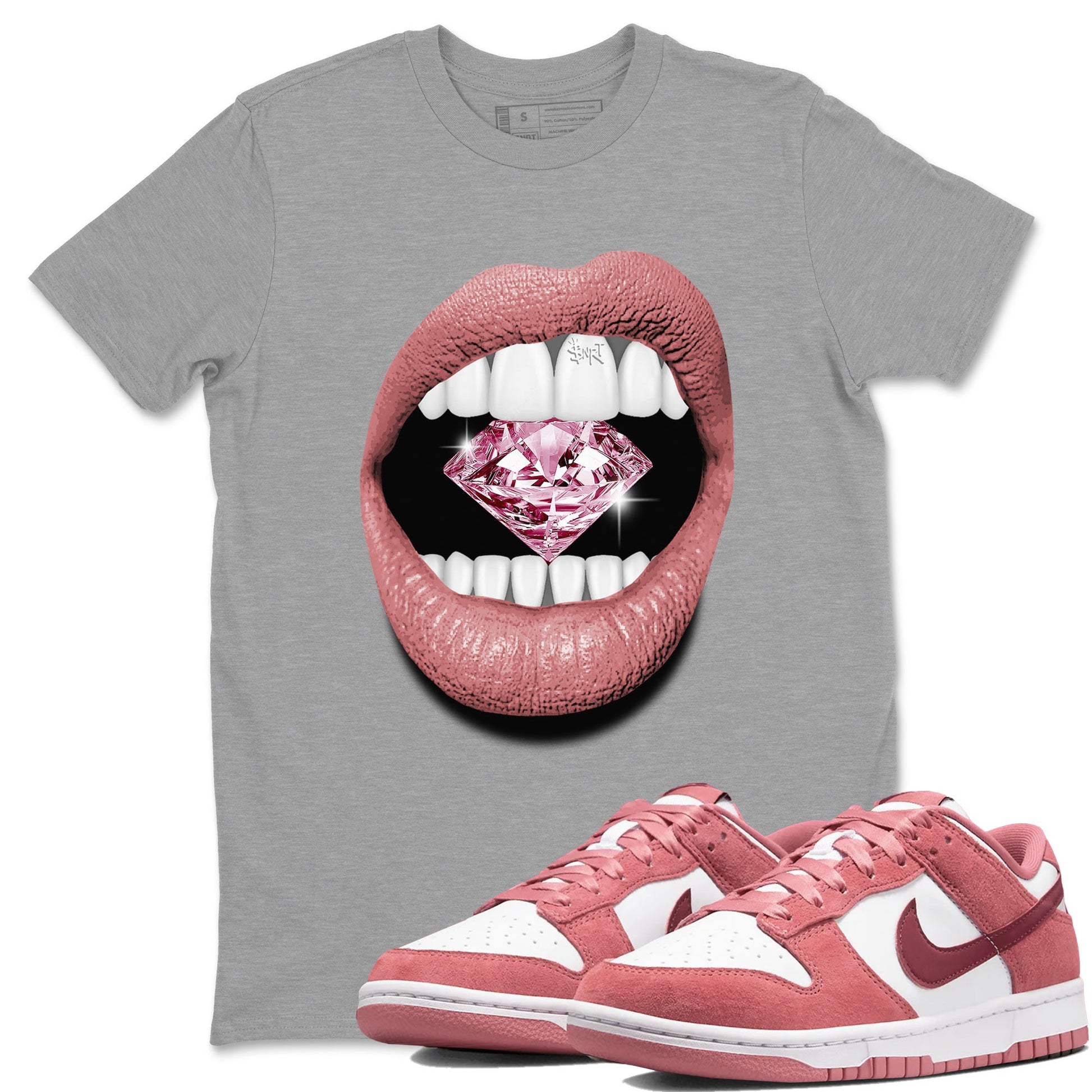 Dunk Valentines Day tees to match jordans Lips Diamond sneaker tees Dunk Valentines Day 2024 SNRT Sneaker Tees Unisex Sneaker Matching Clothes Heather Grey 1 T-Shirt