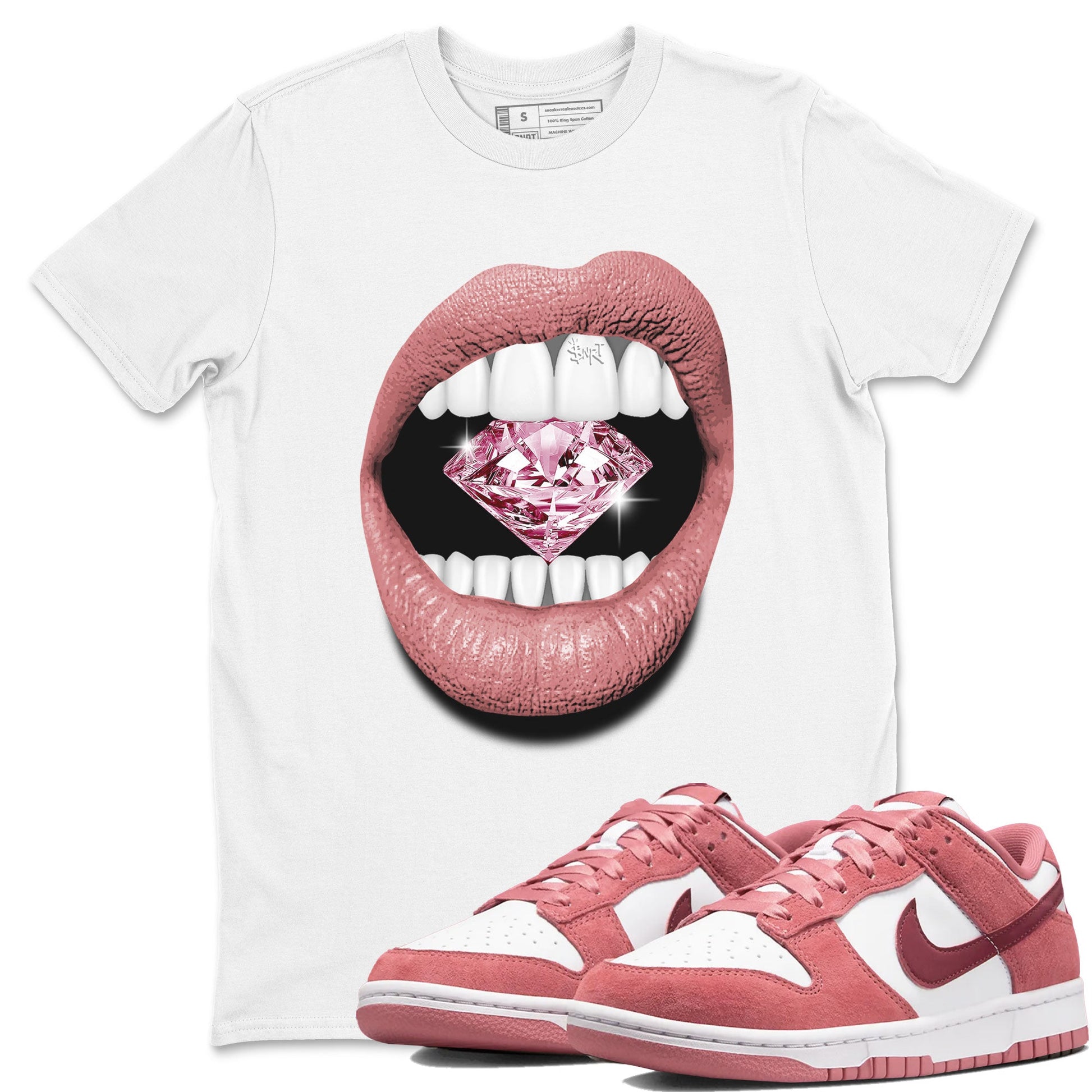 Dunk Valentines Day tees to match jordans Lips Diamond sneaker tees Dunk Valentines Day 2024 SNRT Sneaker Tees Unisex Sneaker Matching Clothes White 1 T-Shirt