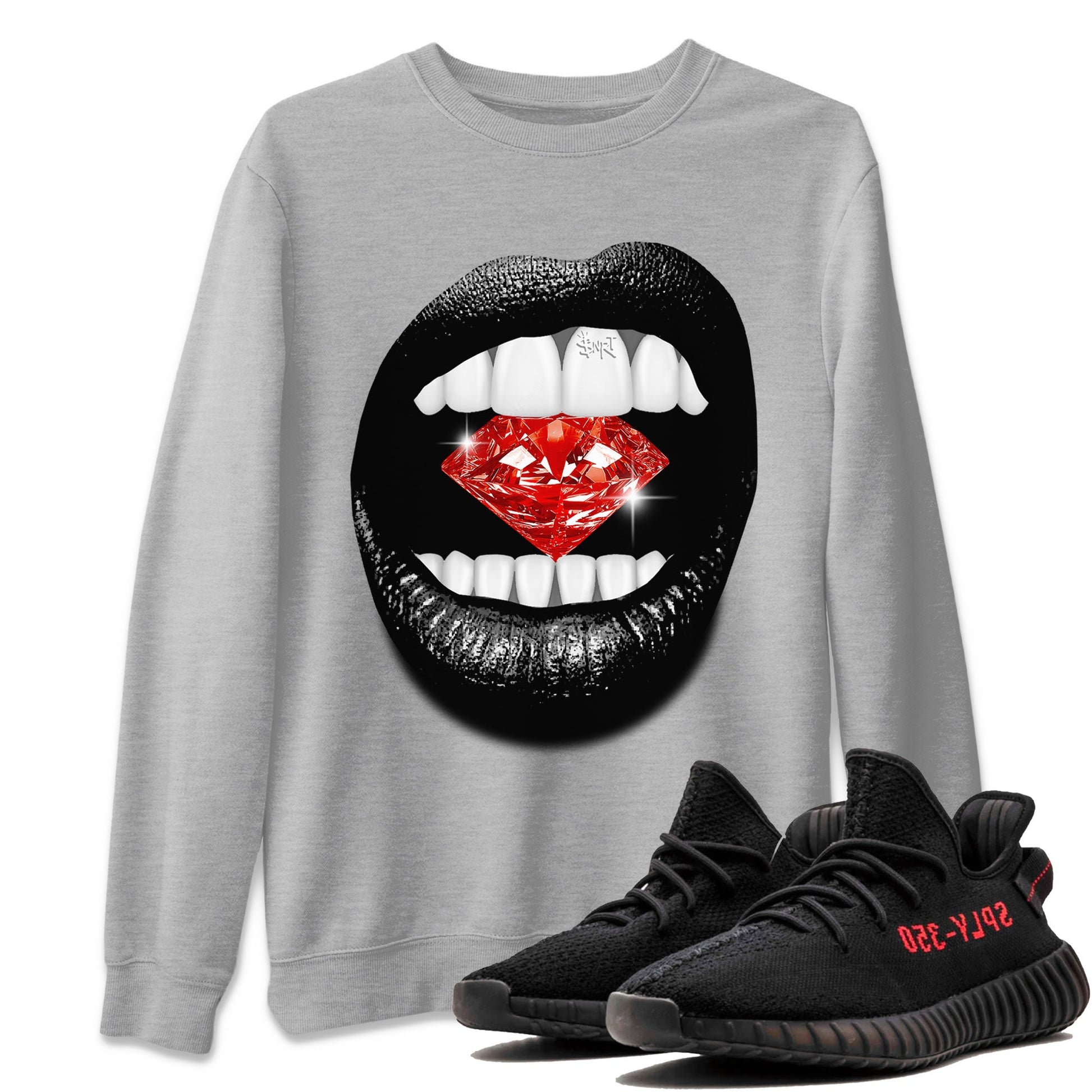 Adidas Yeezy Boost 350 V2 Bred shirt to match jordans Lips Diamond sneaker tees Yeezy 350 Bred SNRT Sneaker Release Tees Unisex Heather Grey 1 T-Shirt