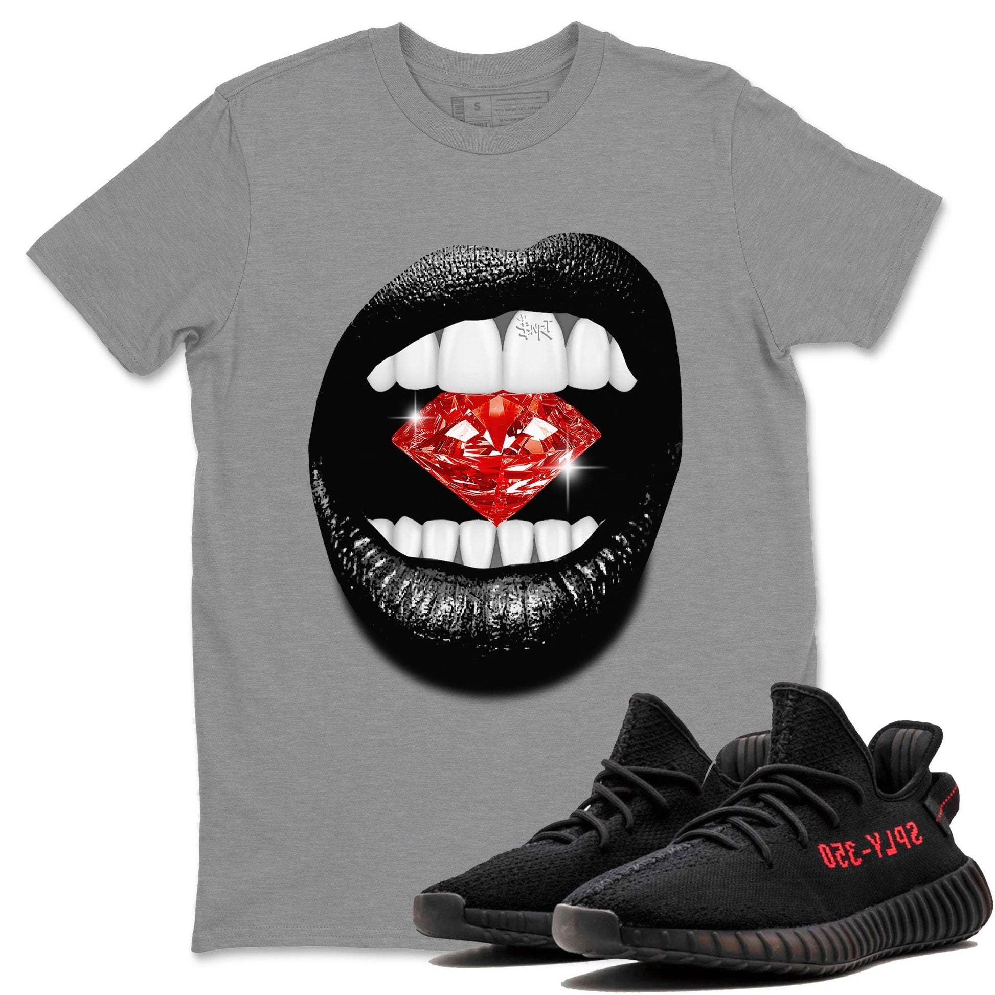 Adidas Yeezy Boost 350 V2 Bred shirt to match jordans Lips Diamond sneaker tees Yeezy 350 Bred SNRT Sneaker Release Tees Unisex Heather Grey 1 T-Shirt