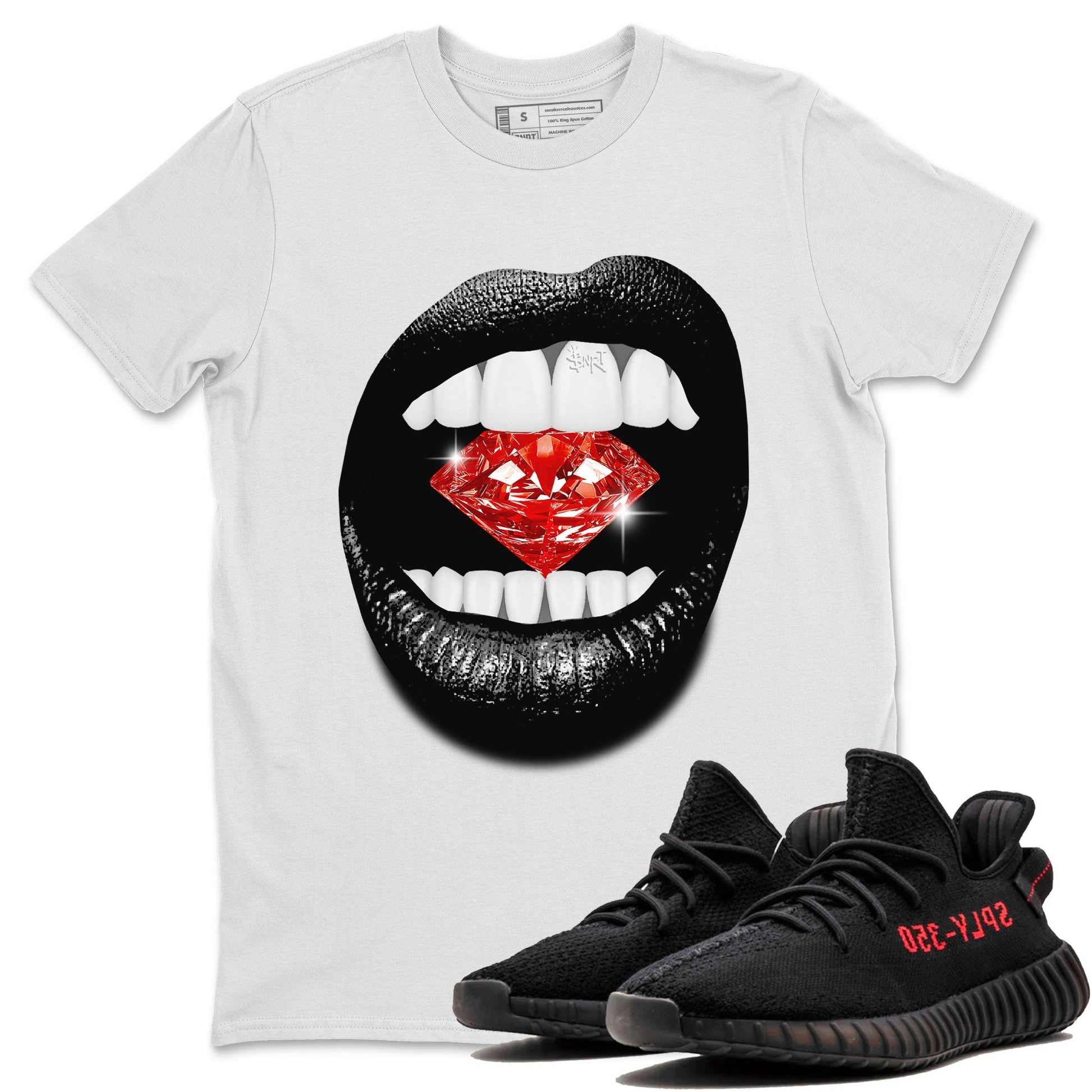 Adidas Yeezy Boost 350 V2 Bred shirt to match jordans Lips Diamond sneaker tees Yeezy 350 Bred SNRT Sneaker Release Tees Unisex White 2 T-Shirt