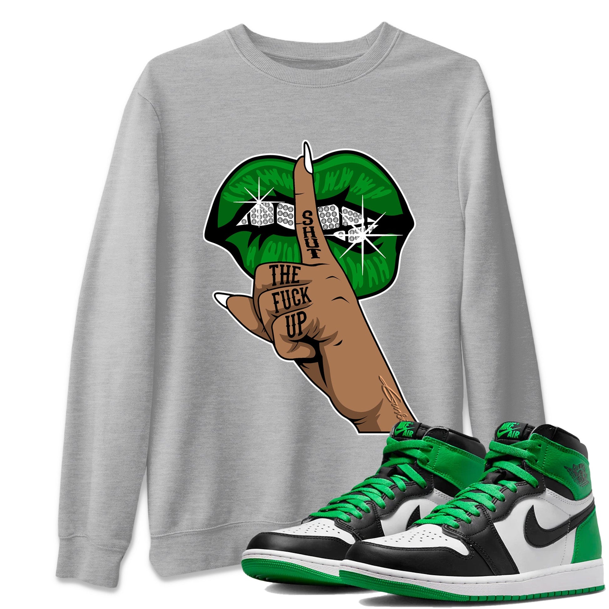 Air Jordan 1 Celtics Sneaker Match Tees Lips Hand Sneaker Tees Air Jordan 1 High OG Celtics Sneaker Release Tees Unisex Shirts Heather Grey 1