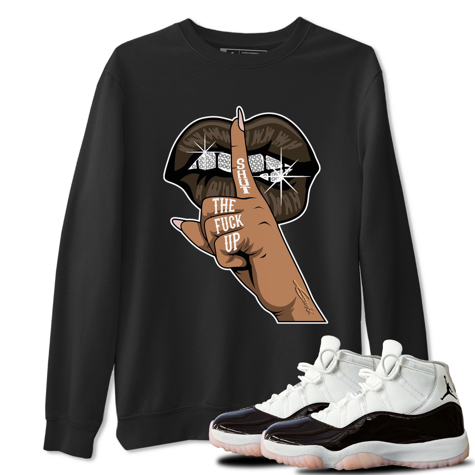 Air Jordan 11 Neapolitan shirt to match jordans Lips Hand special sneaker matching tees Jordan 11 WMNS Neapolitan SNRT sneaker tees Unisex Black 1 T-Shirt