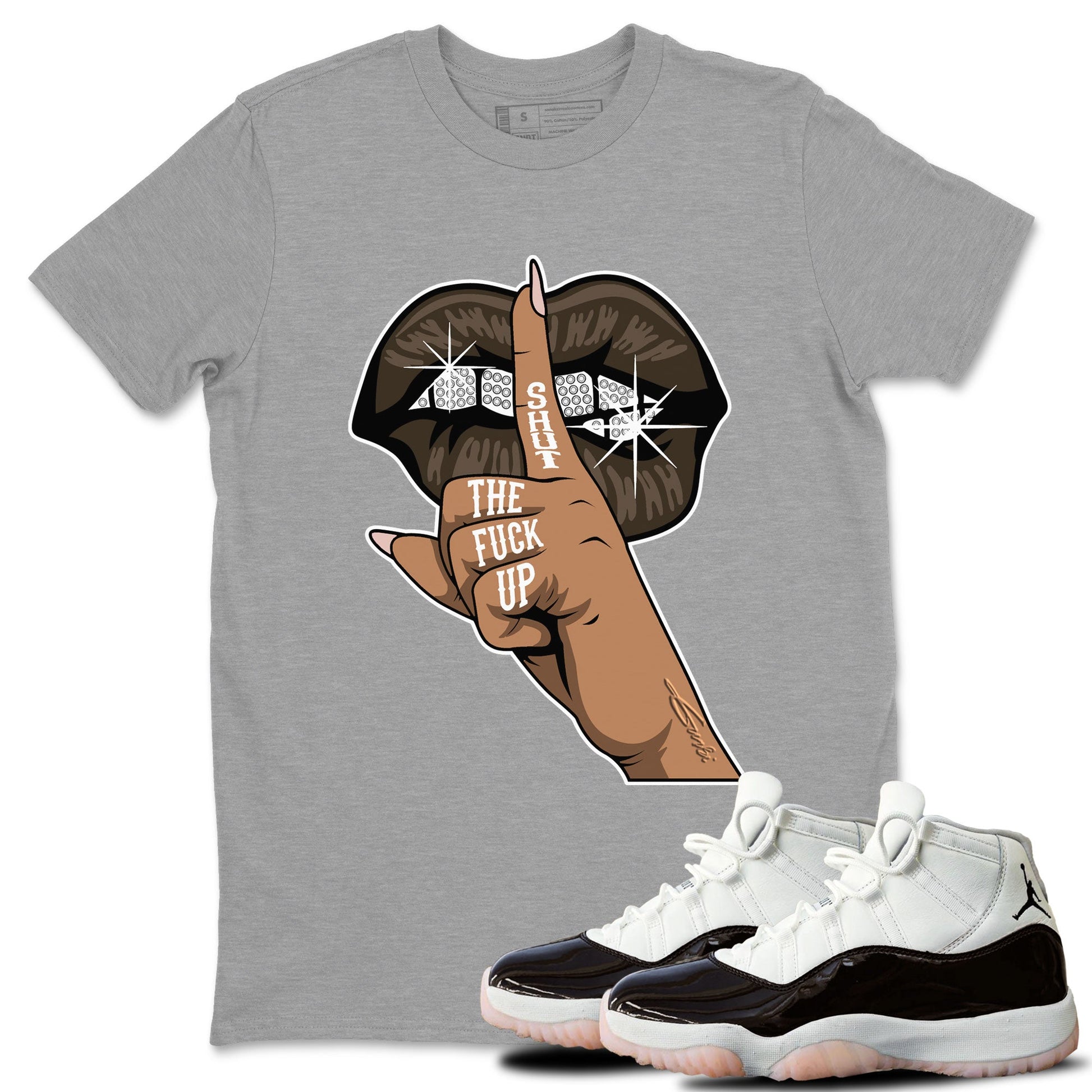 Air Jordan 11 Neapolitan shirt to match jordans Lips Hand special sneaker matching tees Jordan 11 WMNS Neapolitan SNRT sneaker tees Unisex Heather Grey 1 T-Shirt