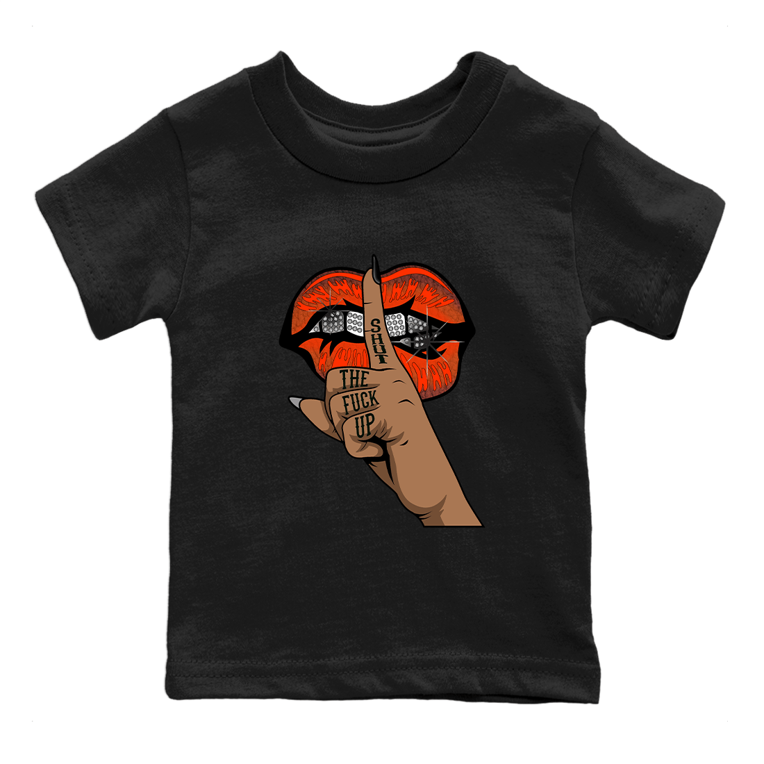 AJ12 Brilliant Orange Sneaker Shirt Lips Hand Sneaker Tees Air Jordan 12 Brilliant Orange Sneaker Release Tees Kids Shirts Black 2