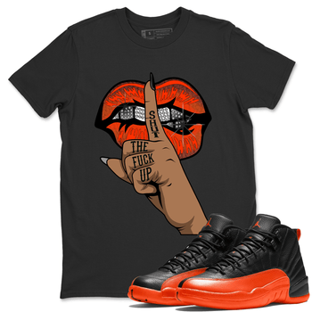 AJ12 Brilliant Orange Sneaker Shirt Lips Hand Sneaker Tees Air Jordan 12 Brilliant Orange Sneaker Release Tees Unisex Shirts Black 1