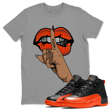 AJ12 Brilliant Orange Sneaker Shirt Lips Hand Sneaker Tees Air Jordan 12 Brilliant Orange Sneaker Release Tees Unisex Shirts Heather Grey 1