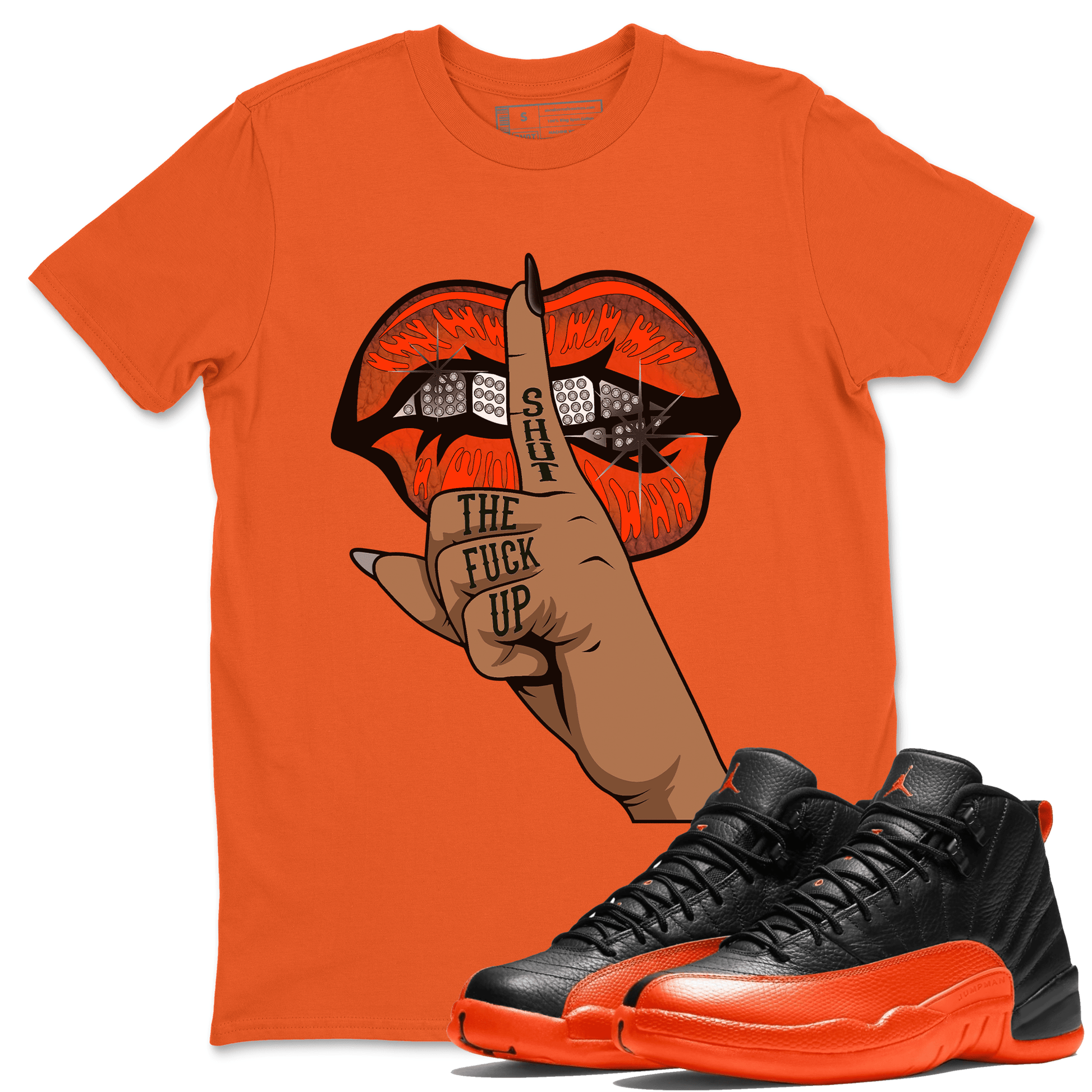 AJ12 Brilliant Orange Sneaker Shirt Lips Hand Sneaker Tees Air Jordan 12 Brilliant Orange Sneaker Release Tees Unisex Shirts Orange 1
