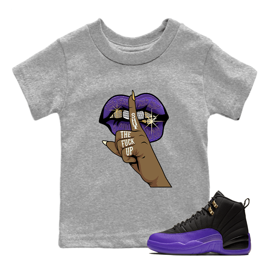 Air Jordan 12 Field Purple Sneaker Match Tees Lips Hand Sneaker Tees Jordan Jordan 12 Lakers Sneaker Release Tees Kids Shirts Heather Grey 1
