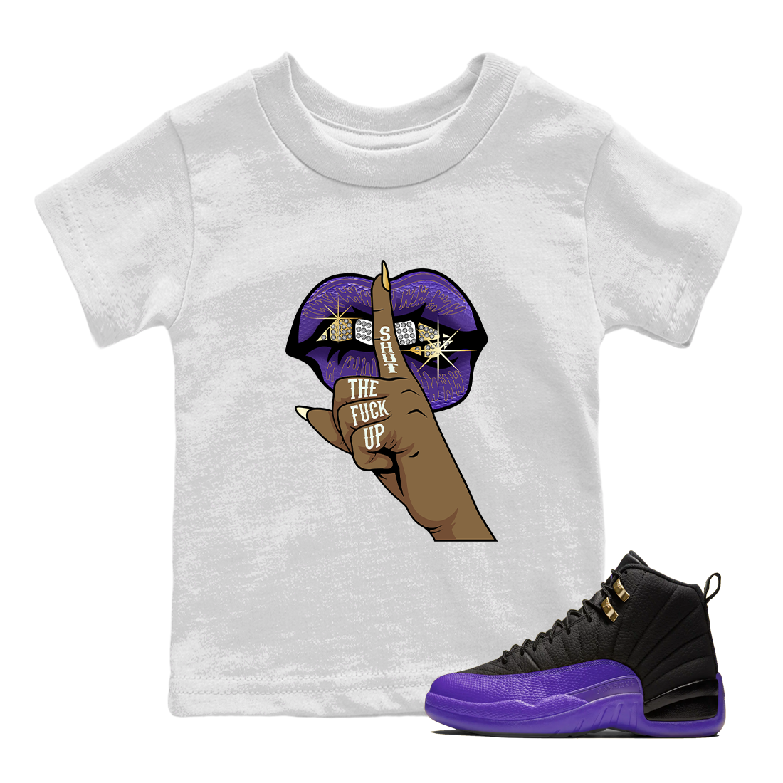 SNRT Sneaker Tee Air Jordan 12 Field Purple | Lips Hand Unisex Shirts | SNRT Sneaker Tees Sweatshirt / Black / M