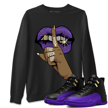 Air Jordan 12 Field Purple Sneaker Match Tees Lips Hand Sneaker Tees Jordan Jordan 12 Lakers Sneaker Release Tees Unisex Shirts Black 1