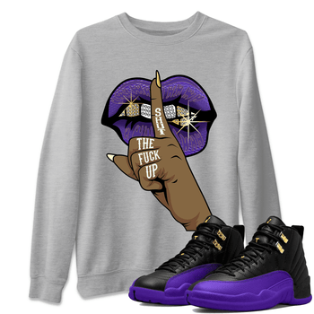 Air Jordan 12 Field Purple Sneaker Match Tees Lips Hand Sneaker Tees Jordan Jordan 12 Lakers Sneaker Release Tees Unisex Shirts Heather Grey 1