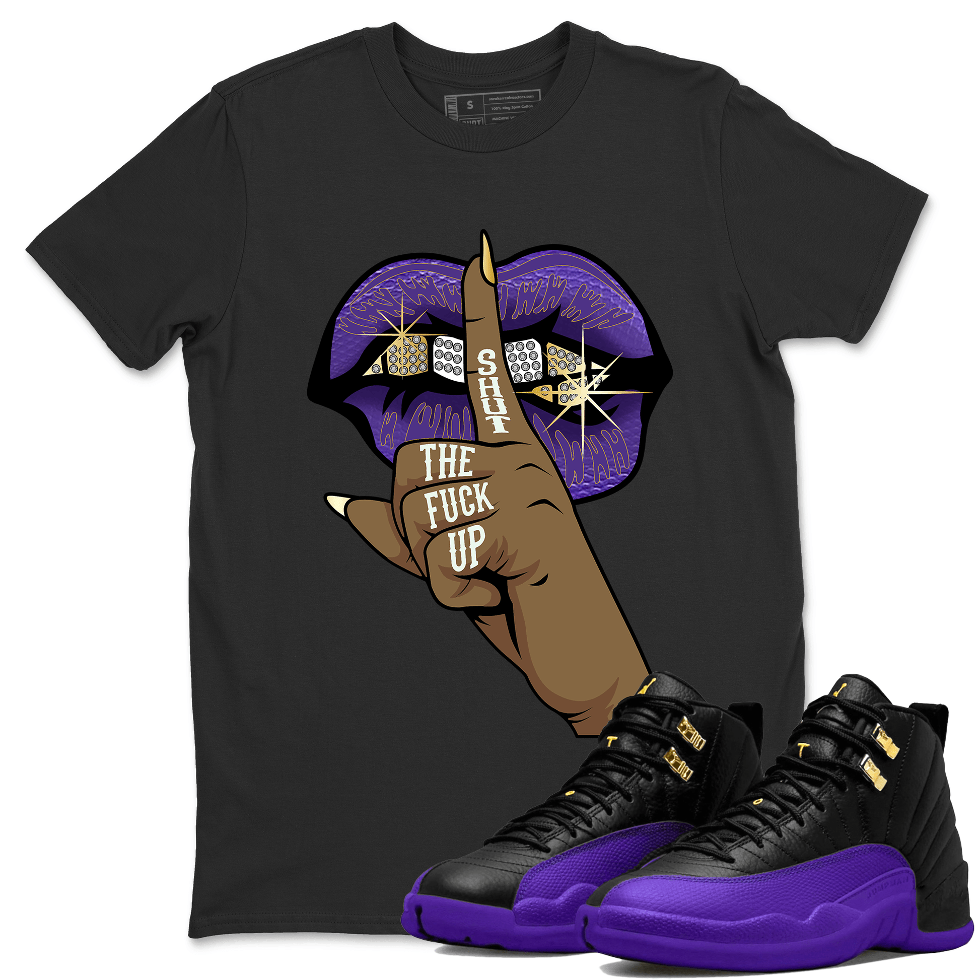 Air Jordan 12 Field Purple Sneaker Match Tees Lips Hand Sneaker Tees Jordan Jordan 12 Lakers Sneaker Release Tees Unisex Shirts Black 1
