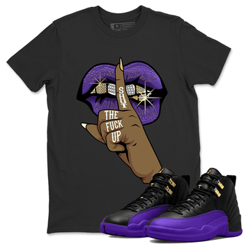 Air Jordan 12 Field Purple Sneaker Match Tees Lips Hand Sneaker Tees Jordan Jordan 12 Lakers Sneaker Release Tees Unisex Shirts Black 1