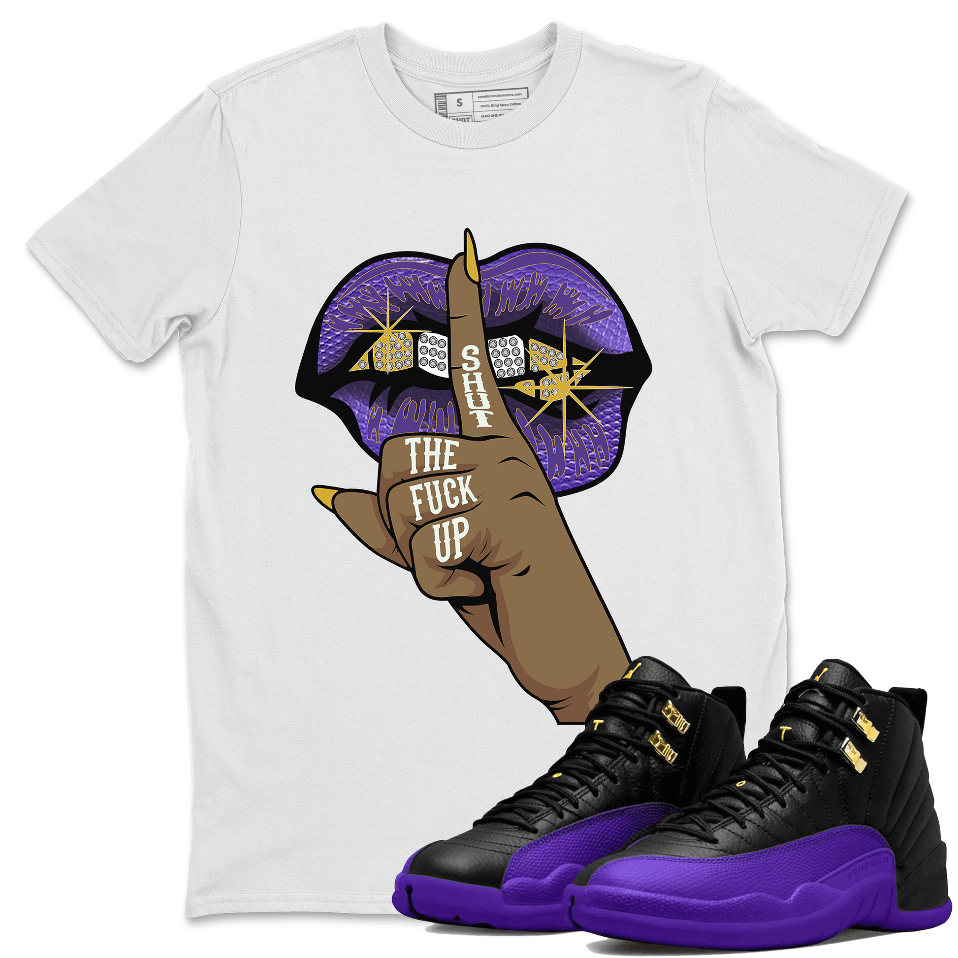 Air Jordan 12 Field Purple Sneaker Match Tees Lips Hand Sneaker Tees Jordan Jordan 12 Lakers Sneaker Release Tees Unisex Shirts White 1