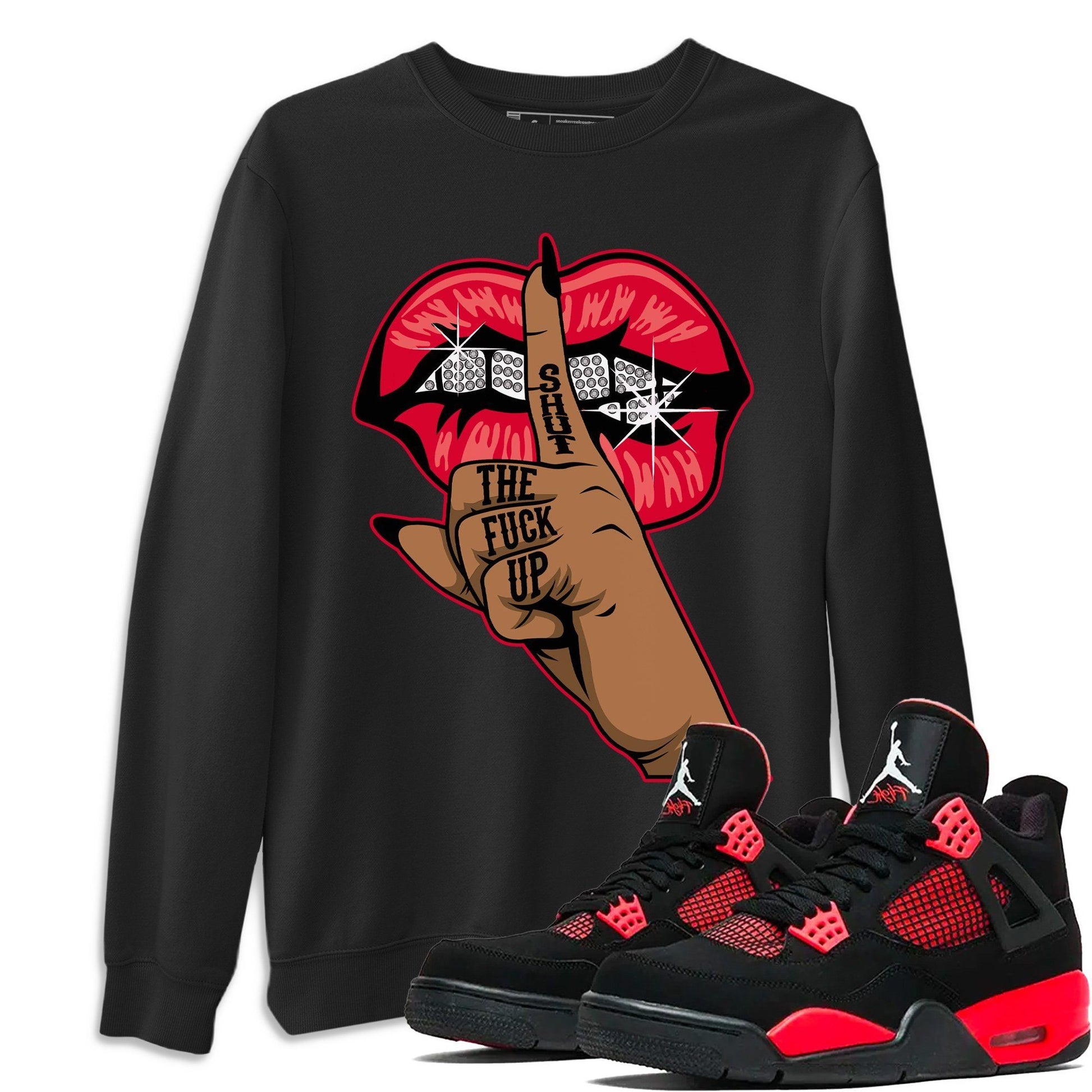 Jordan 4 Red Thunder Sneaker Match Tees Lips Hand Sneaker Tees Jordan 4 Red Thunder Sneaker Release Tees Unisex Shirts