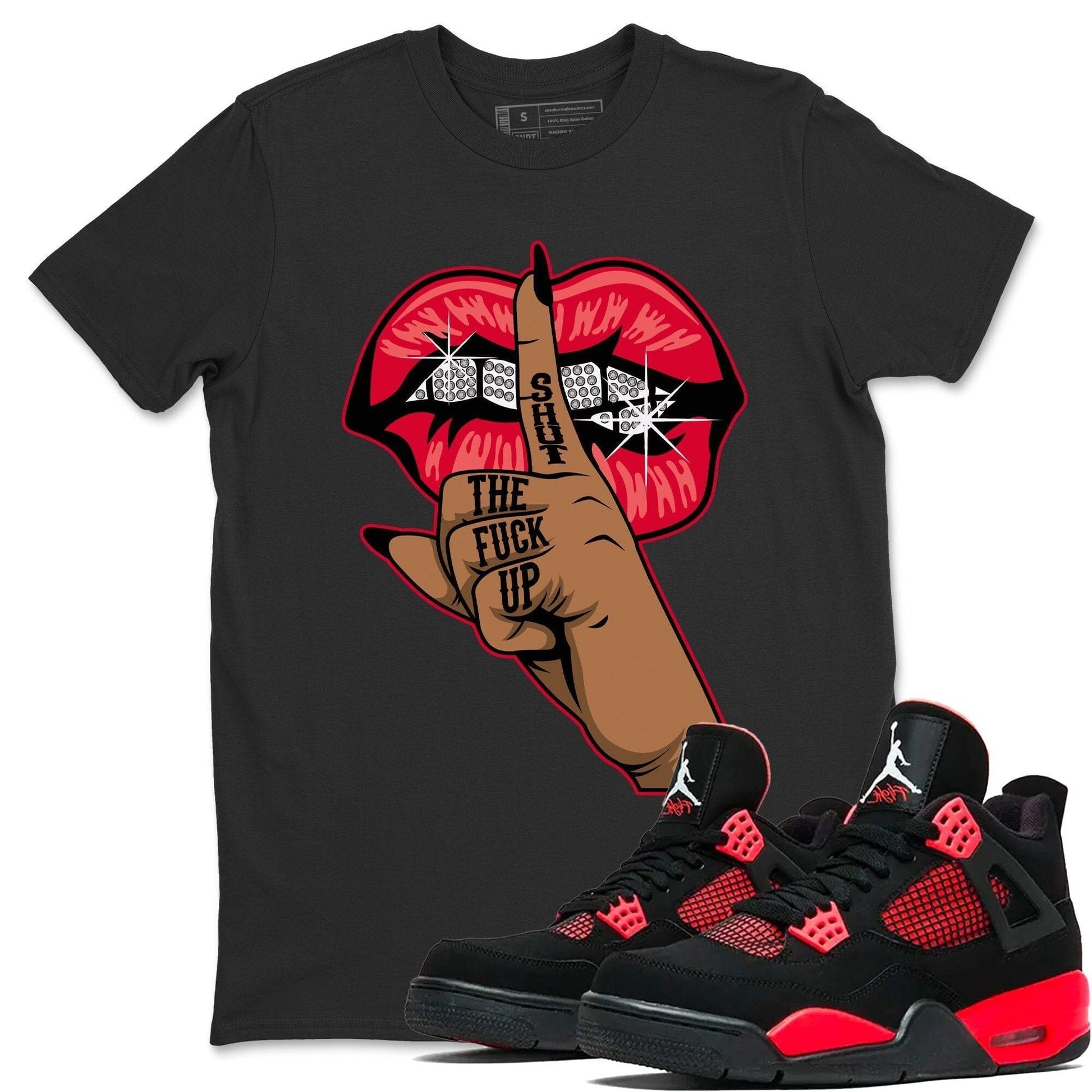 Jordan 4 Red Thunder Sneaker Match Tees Lips Hand Sneaker Tees Jordan 4 Red Thunder Sneaker Release Tees Unisex Shirts