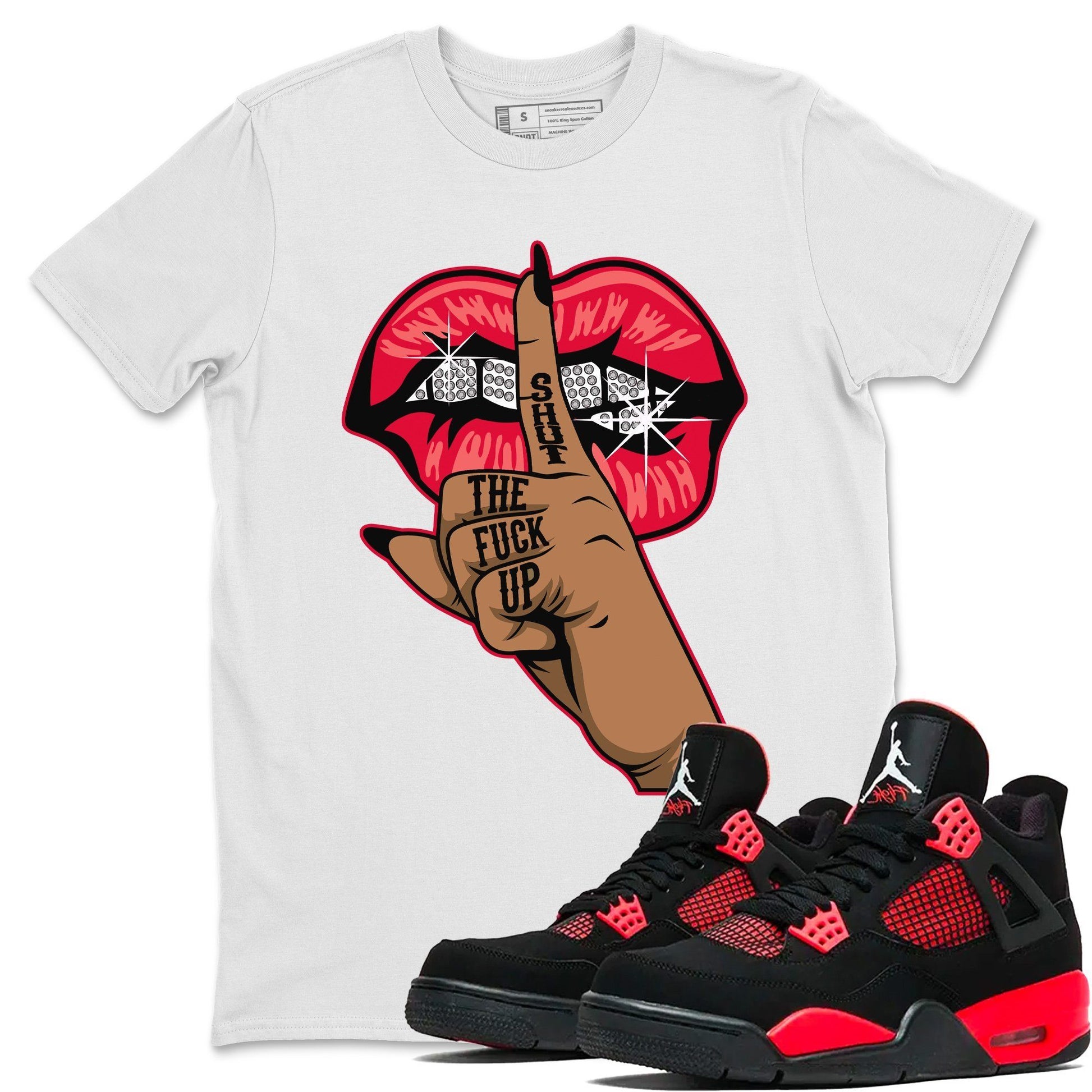 Jordan 4 Red Thunder Sneaker Match Tees Lips Hand Sneaker Tees Jordan 4 Red Thunder Sneaker Release Tees Unisex Shirts