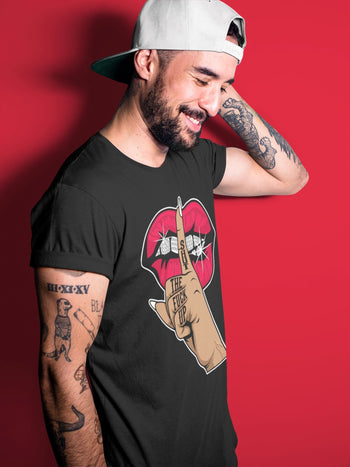 Jordan 1 Bred Patent Sneaker Match Tees Lips Hand Sneaker Tees Jordan 1 Bred Patent Sneaker Release Tees Unisex Shirts