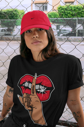 Jordan 1 Bred Patent Sneaker Match Tees Lips Hand Sneaker Tees Jordan 1 Bred Patent Sneaker Release Tees Unisex Shirts
