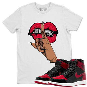 Jordan 1 Bred Patent Sneaker Match Tees Lips Hand Sneaker Tees Jordan 1 Bred Patent Sneaker Release Tees Unisex Shirts