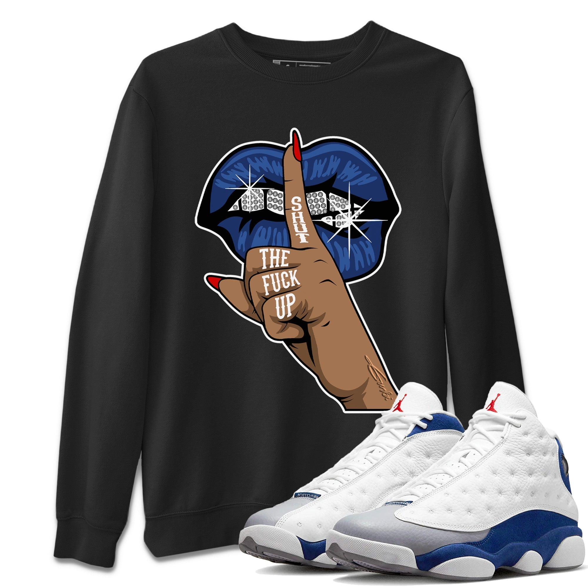 Jordan 13 French Blue Sneaker Match Tees Lips Hand Sneaker Tees Jordan 13 French Blue Sneaker Release Tees Unisex Shirts