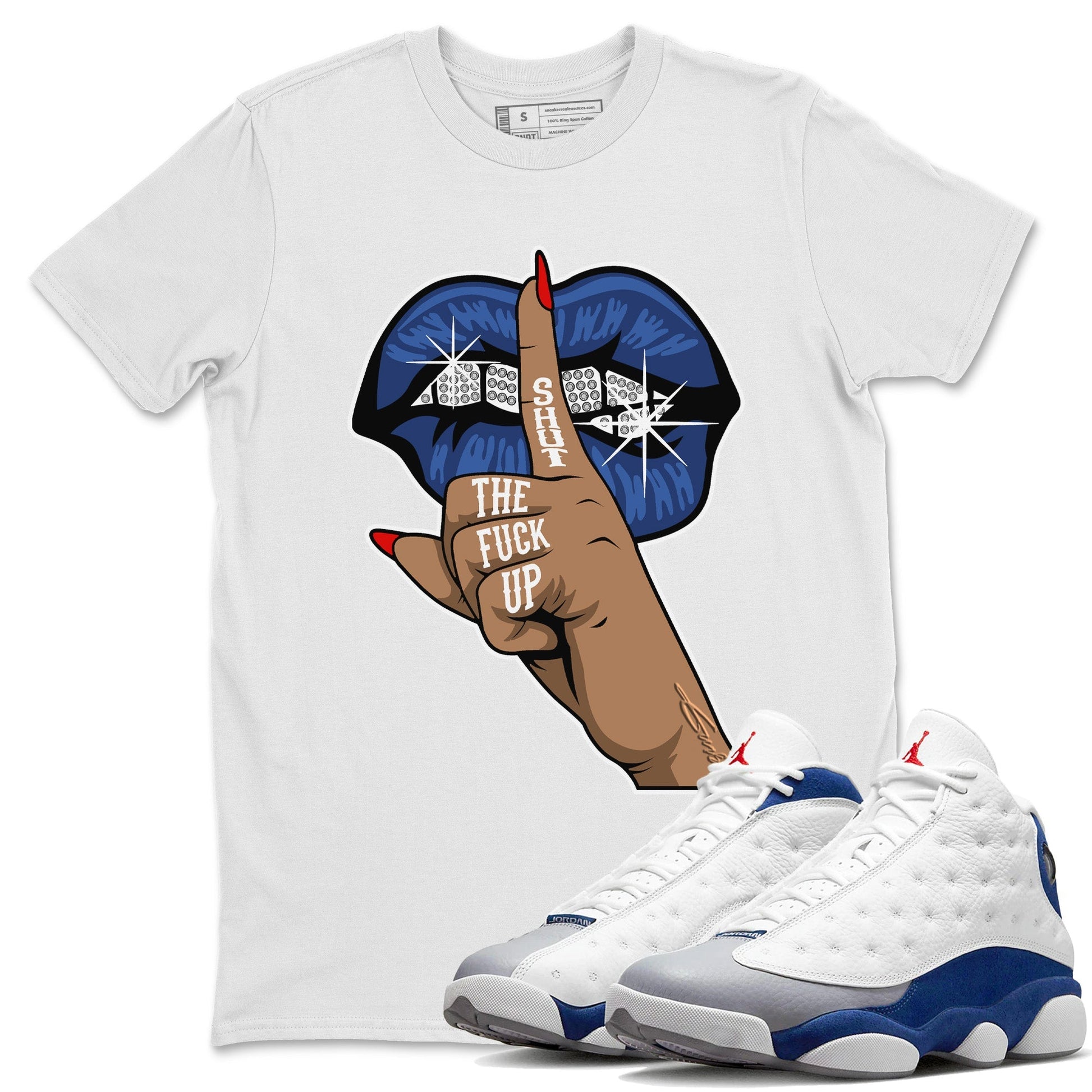 Jordan 13 French Blue Sneaker Match Tees Lips Hand Sneaker Tees Jordan 13 French Blue Sneaker Release Tees Unisex Shirts