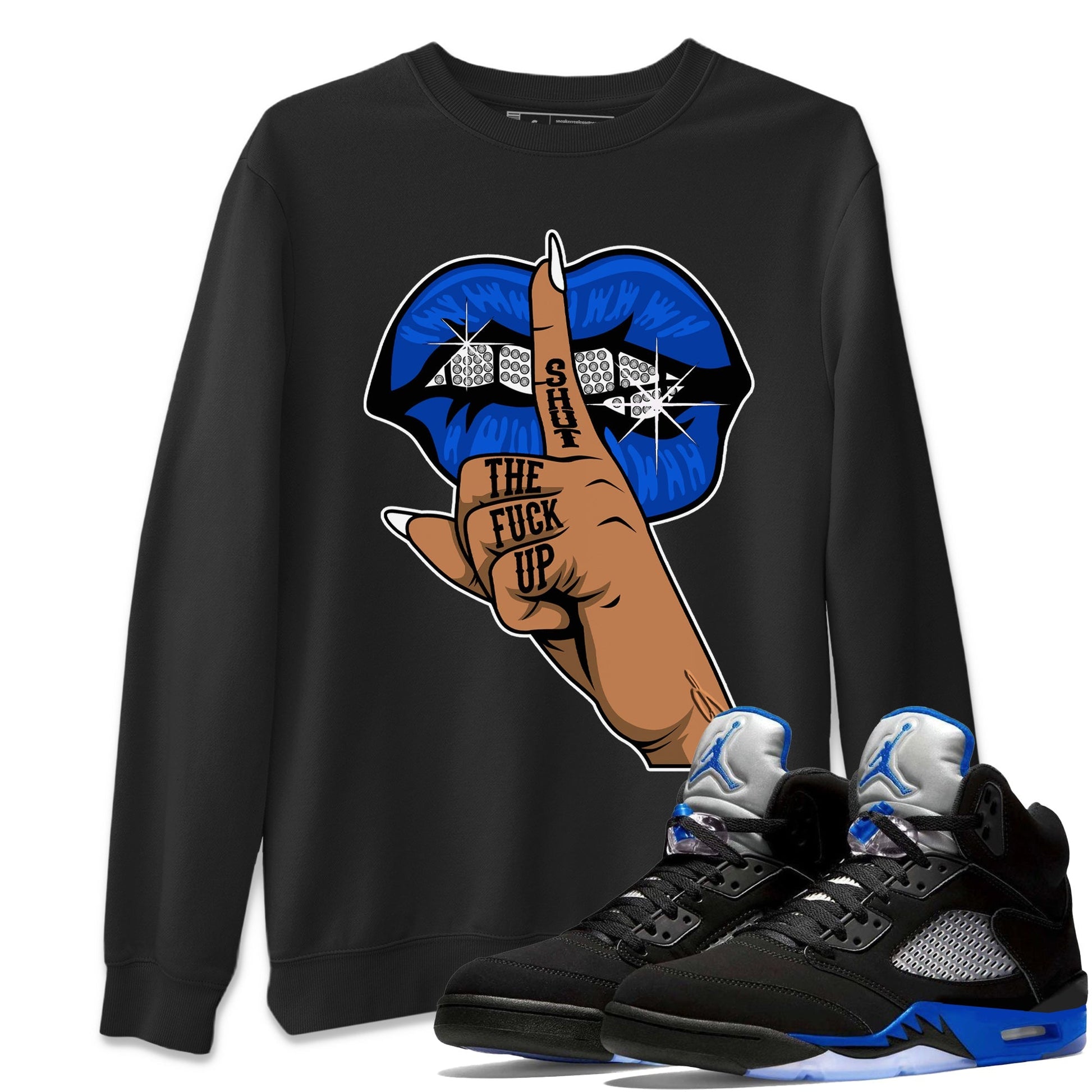 Jordan 5 Racer Blue Sneaker Match Tees Lips Hand Sneaker Tees Jordan 5 Racer Blue Sneaker Release Tees Unisex Shirts