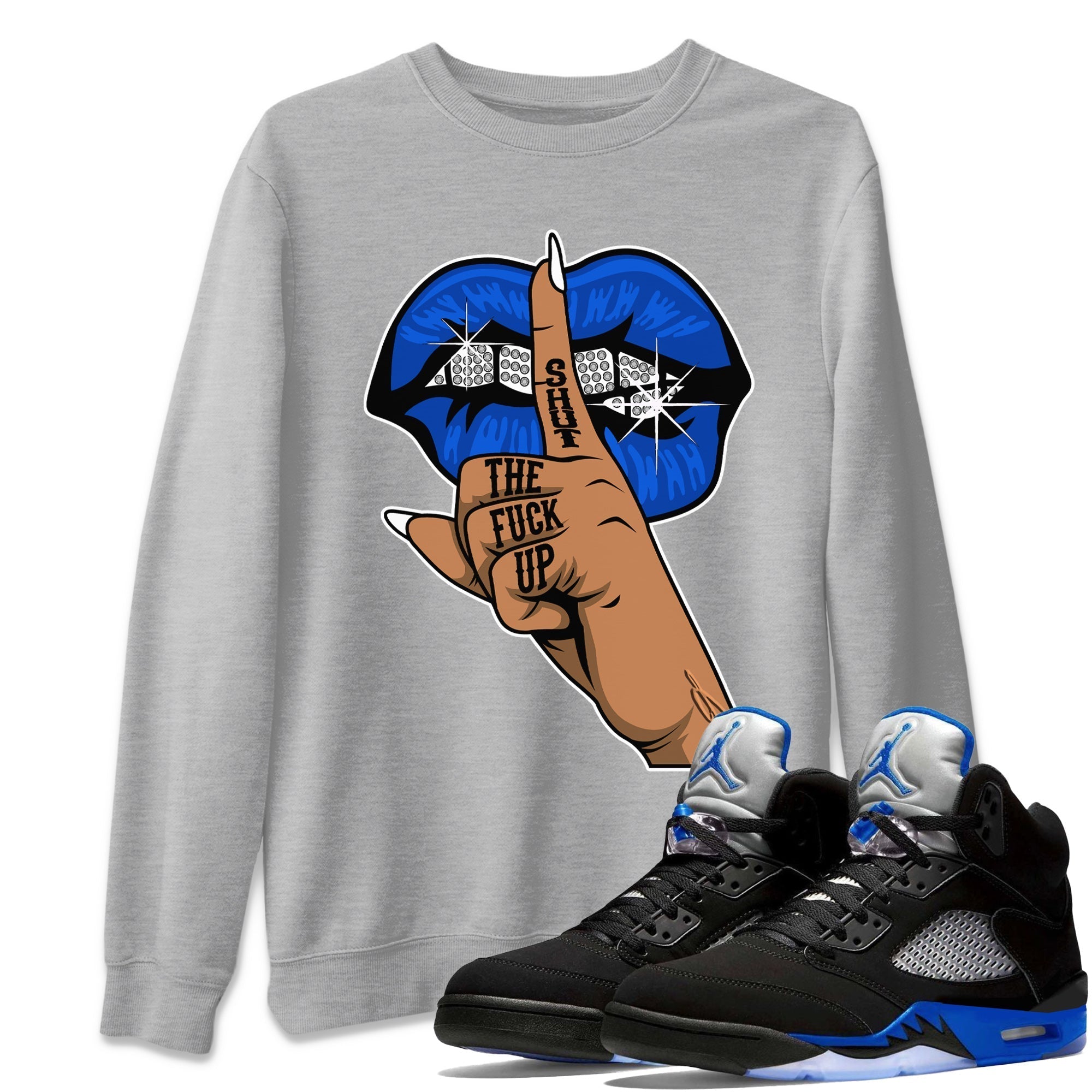 Jordan 5 Racer Blue Sneaker Match Tees Lips Hand Sneaker Tees Jordan 5 Racer Blue Sneaker Release Tees Unisex Shirts